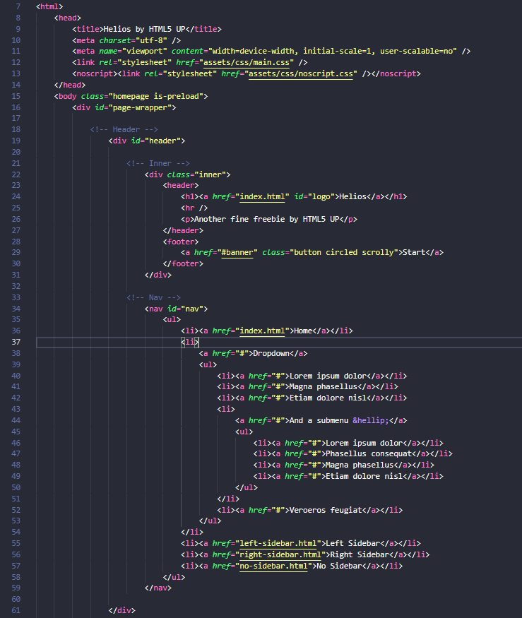 Пример HTML кода в редакторе Visual Studio Code
