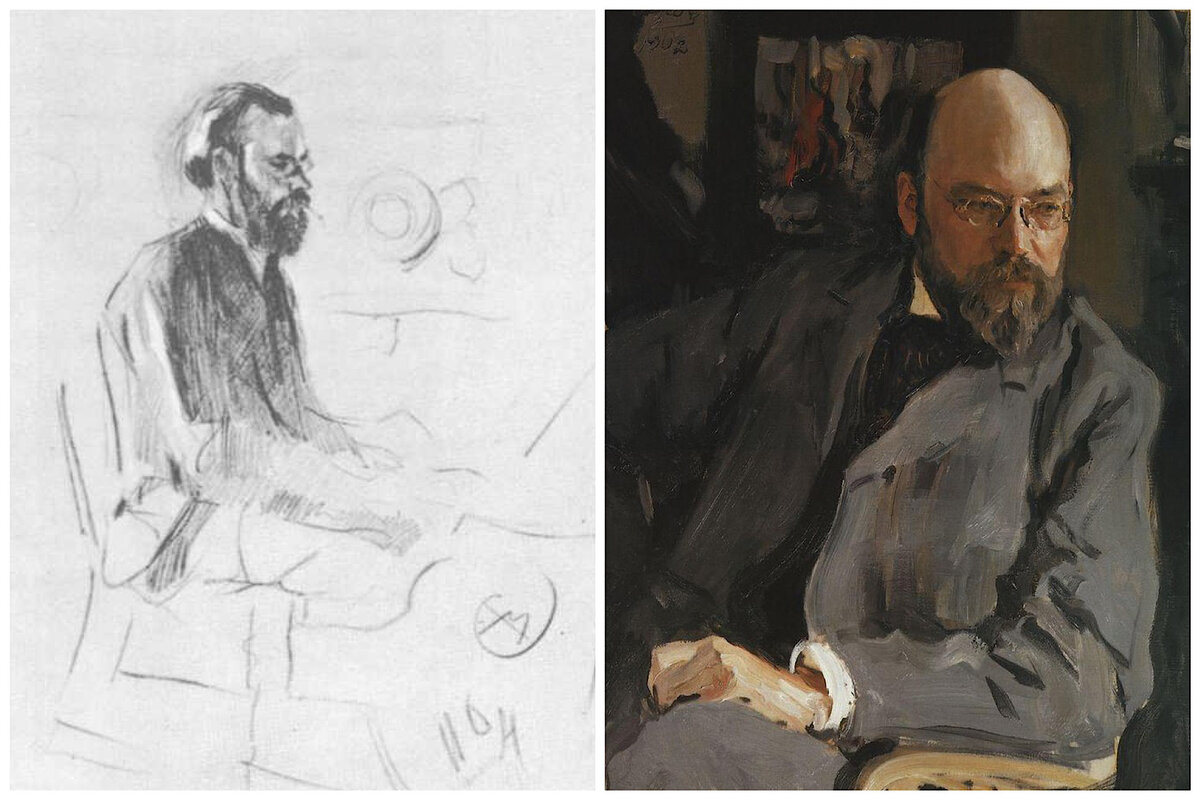 Портреты Ильи Семёновича Остроухова (1858–1929), созданные его другом, художником Валентином Серовым в 1886 году (слева) и 1902 (справа)