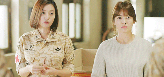 Ким Джи Вон, Сон Хе Ге, Сон Джун Ки, Чжин Гу в «Потомках солнца»