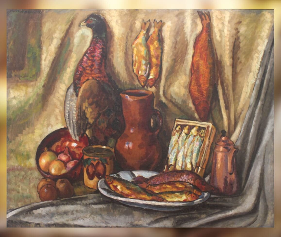 И.И. Машков (1881—1944). Натюрморт с глухарём и рыбами. 1917.