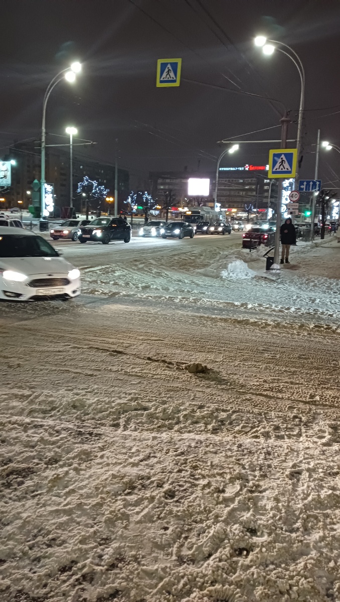 Фото автора. Снег шел весь день, поэтому еще не убрали. А часа в четыре пошел дождь.