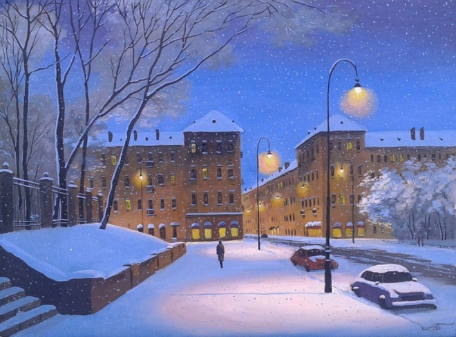 В качестве илл. работа Александра Болотова, "Февраль в городе N"