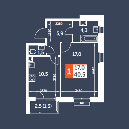 Планировка однокомнатной квартиры ЖК Датский квартал