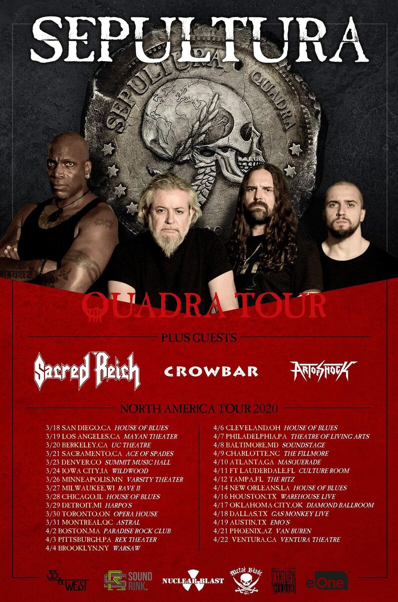 Плакат американского тура Sepultura с Sacred Reich, Crowbar, Art of Shock
