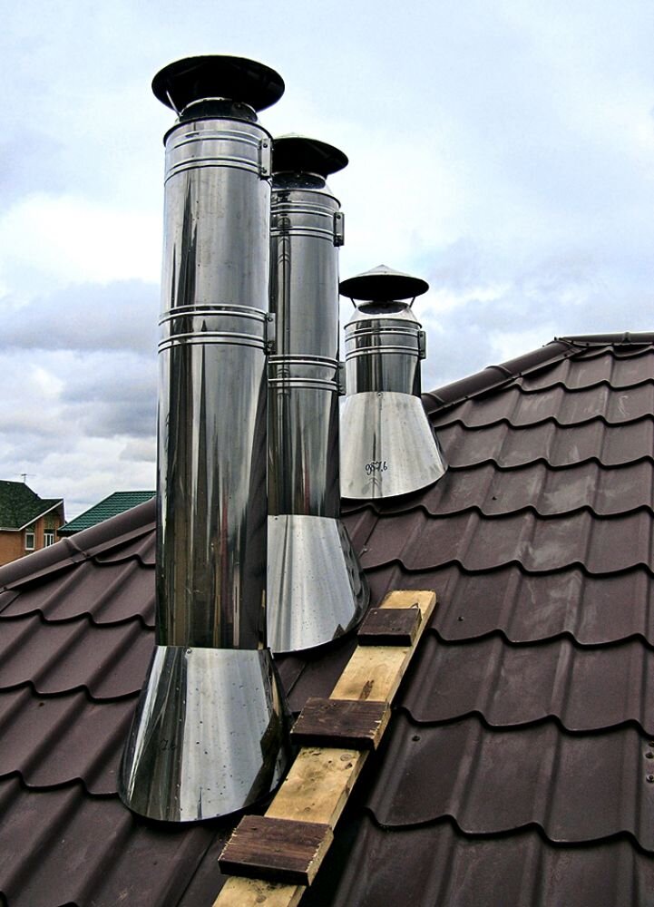 Разная высота дымовых труб в зависимости от удаленности от конька