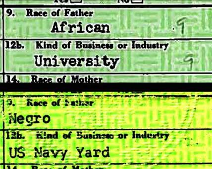 Два Свидетельства о рождении. Верхнее, показанное Обамой, накануне выборов 2012. Нижнее подлинное Свидетельство выданное в Гонолулу в 1961 году. Графа 9 "Раса отца ребенка" на подлинном заполнена как "Negro" тогда как у Обамы политкорректное-современное "African". Подлинных пустых бланков за 50 лет лет не сохранилось, пришлось компилировать образец на компьютере, подлинное свидетельство заполнялось пишущей машинкой ))