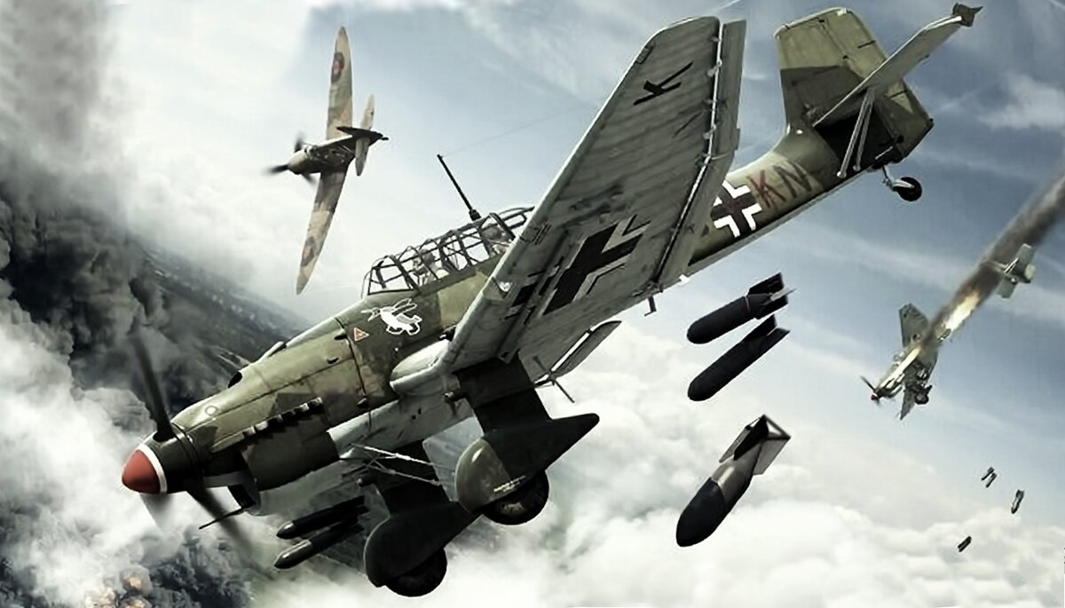 Junkers Ju 87- однодвигательный двухместный пикирующий бомбардировщик и штурмовик времён Второй мировой войны. В качестве иллюстрации исполняется картинка yandex.ru