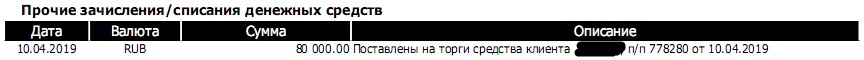  Пополнение ИИС в апреле 2019 года. Фото из отчёта брокера за 2019 год