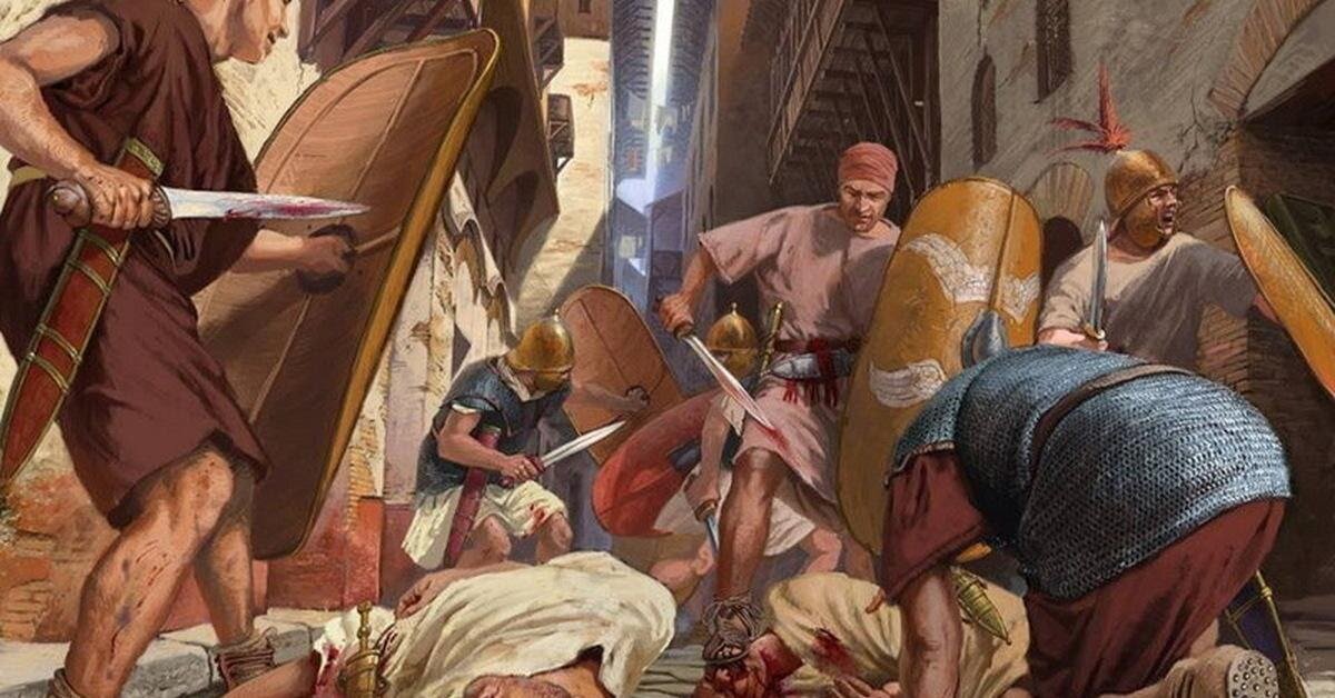 Уличные бои в древнем Риме. Современная иллюстрация. 