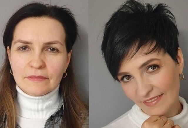 Асимметричная стрижка с челкой "перышками"