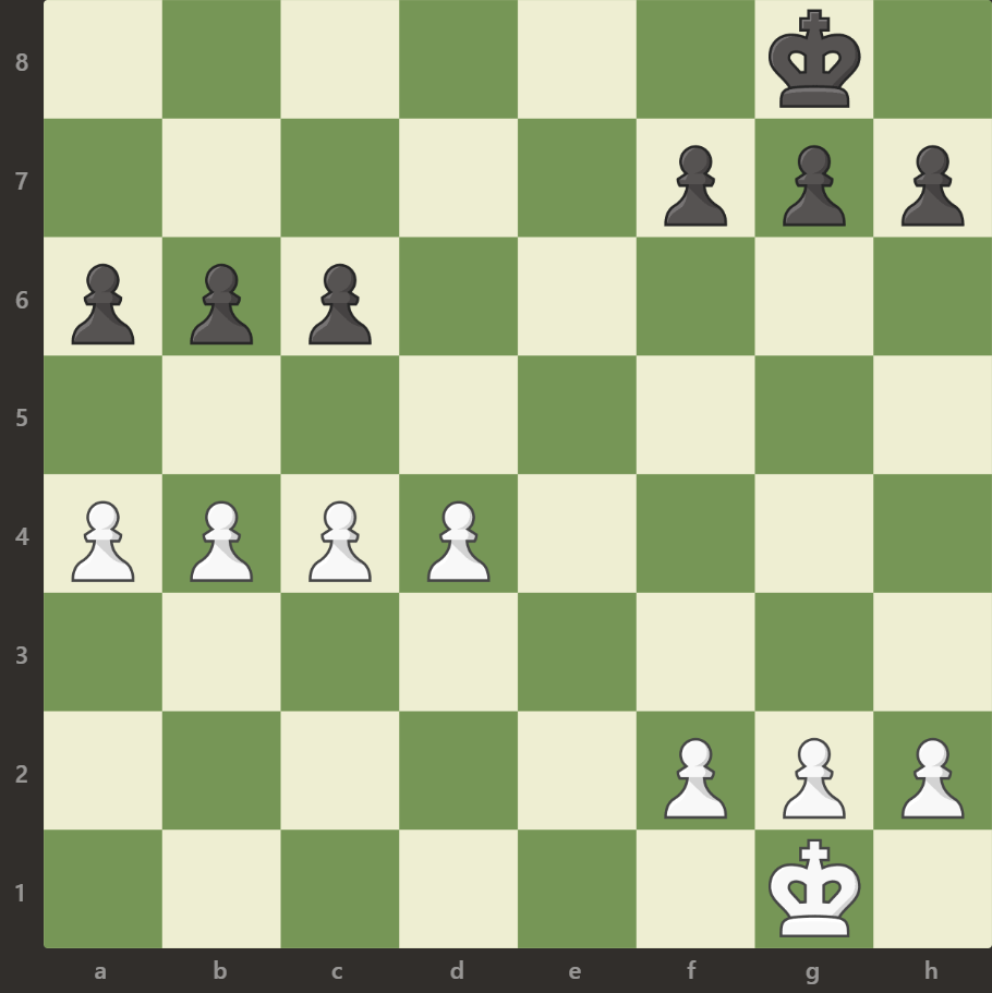 продвинем пешки вперед (если противник пойдет вперед королем, то наш король тоже должен идти вперед)