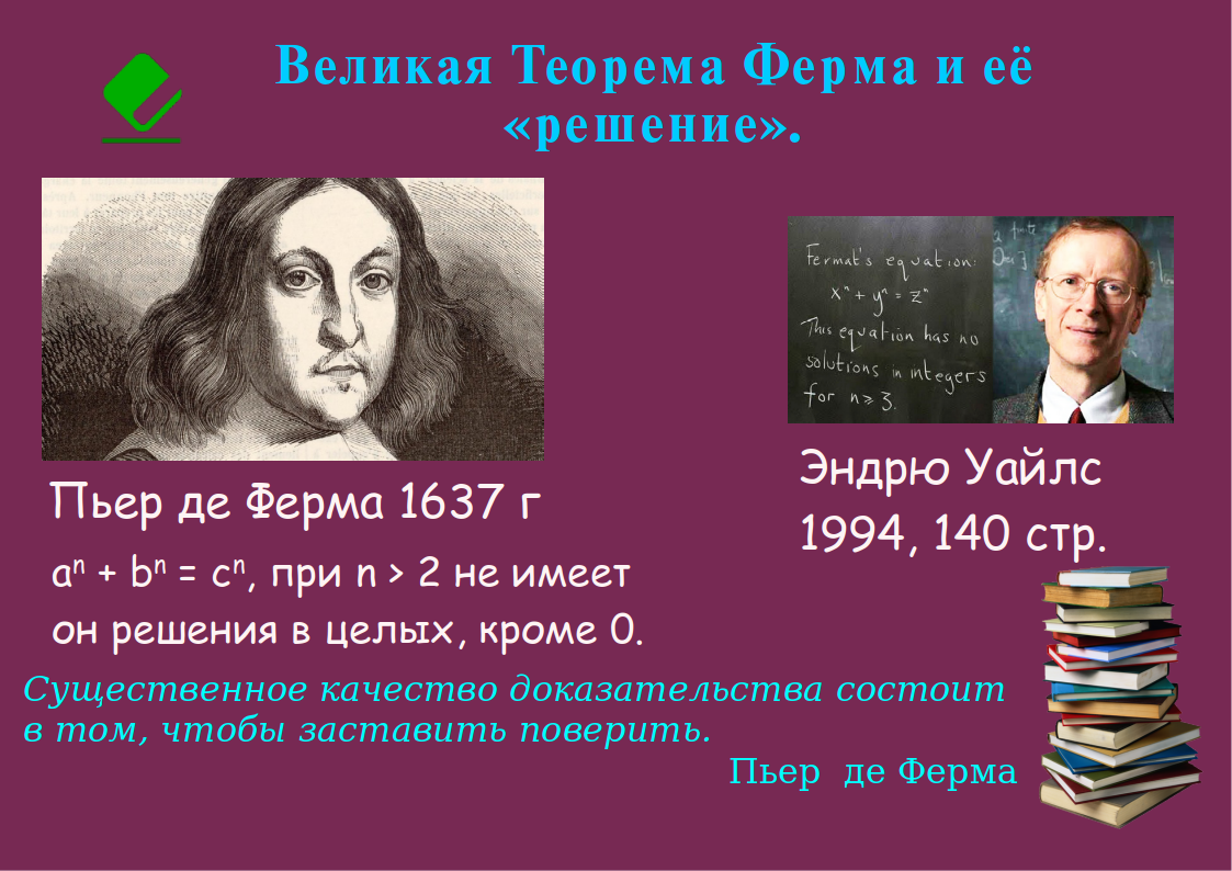 Пьер ферма теорема. Великая теорема ферма решение.