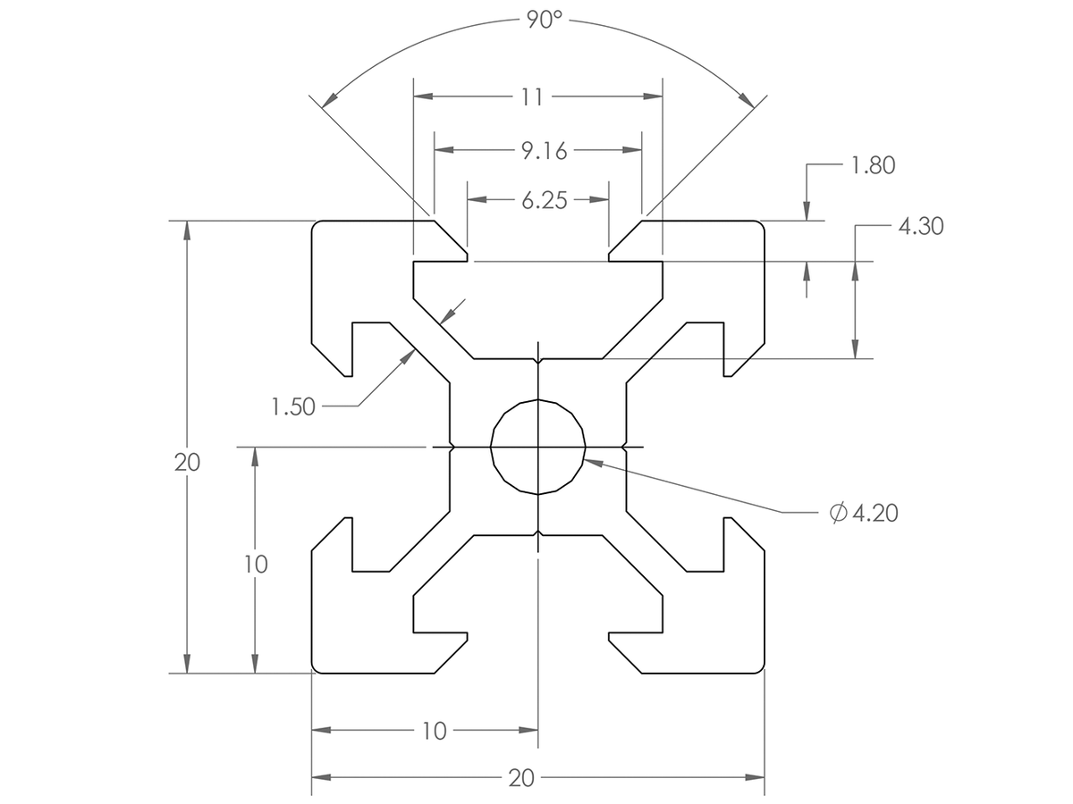 Чертеж V-slot 20x20.