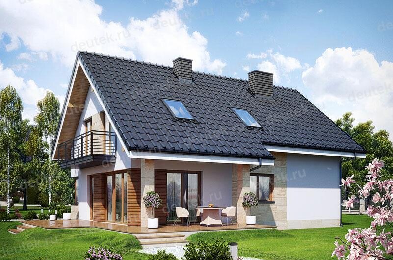 Проект дома 168 м2 из керамоблоков с мансардой, гаражом и террасой - DTV100181