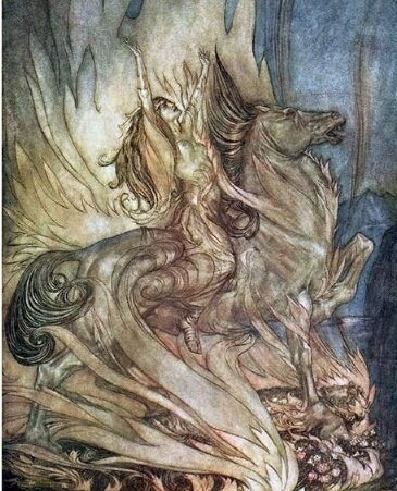 Брюнхильда и Гране. Иллюстрация Arthur Rackham. Фото из открытых источников. 