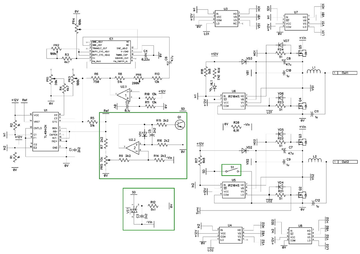 Рис.9 Принципиальная схема инвертора с чистой синусоидой (вариант 4)
