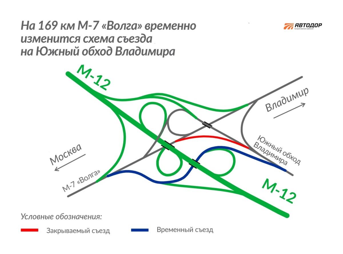    Под Владимиром из-за строительства М-12 изменилась схема движения по М-7