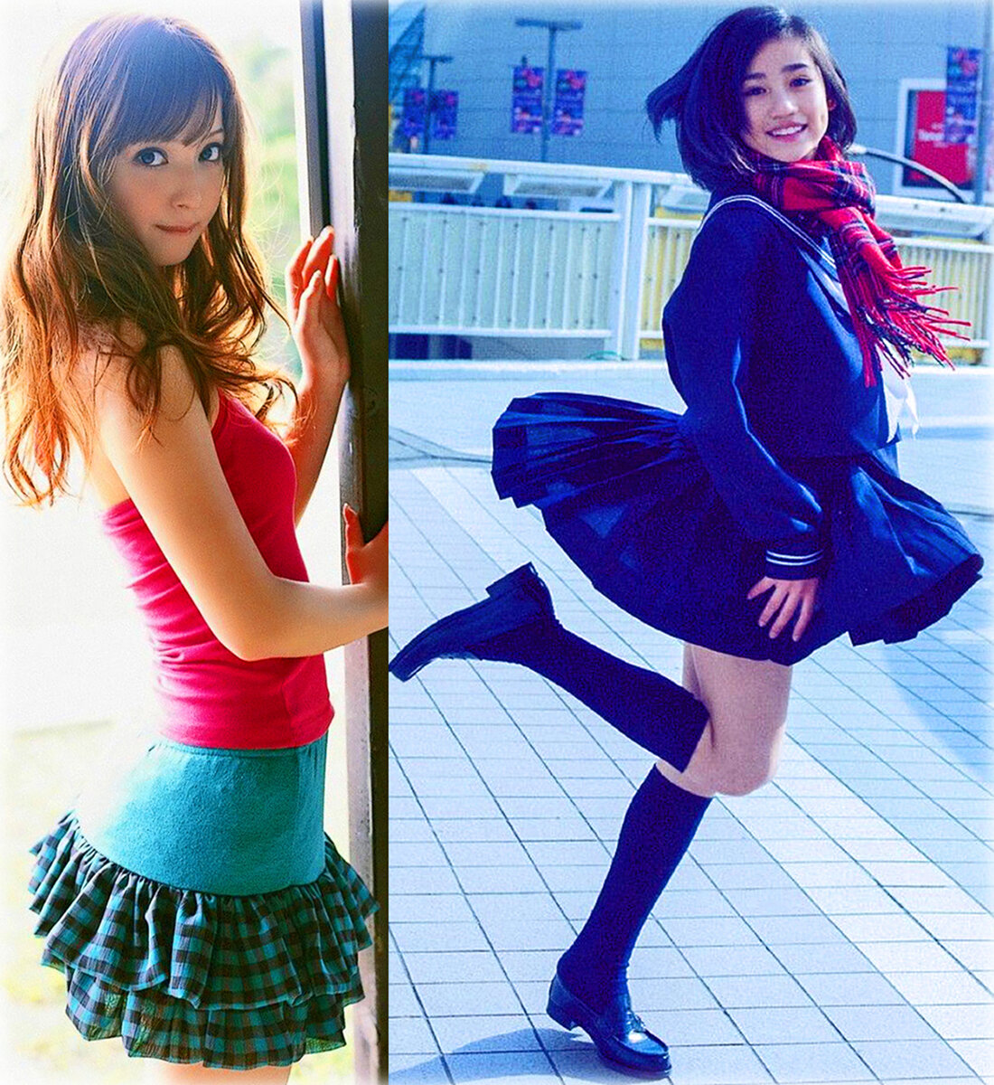 Japanese girls in skirts and spring's first breeze