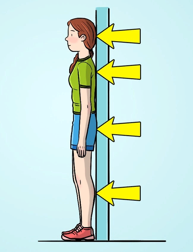 Прижаться плотно. Правильная осанка у стены. Упражнения для осанки у стены. Праивлтняа осанка у стены. Правильная осанка стоя у стены.