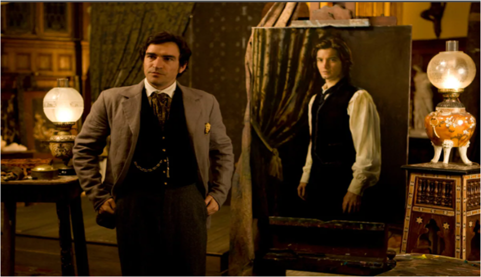 Художник Бэзил Холлуорд у своего творения (портрета Дориана).