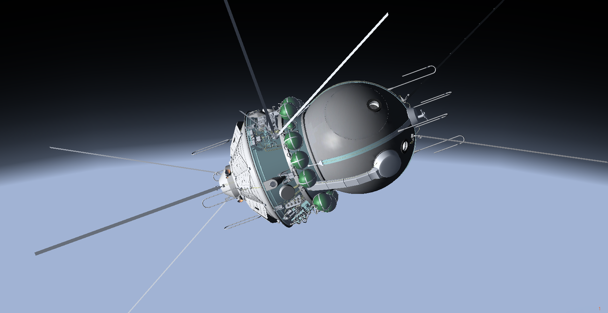 Иллюстрация: авторская модель корабля «Восток-1» летит в симуляторе.