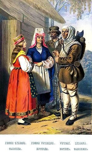 Зыряне и вотяки в традиционной одежде. 1862 г. 