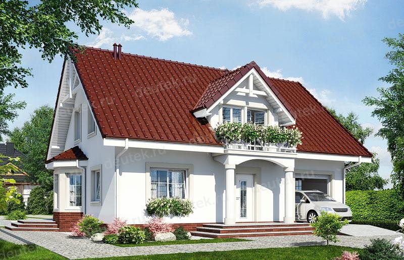Проект дома 169 м2 из керамоблоков с мансардой, гаражом, эркером, балконом и террасой - DTV100130