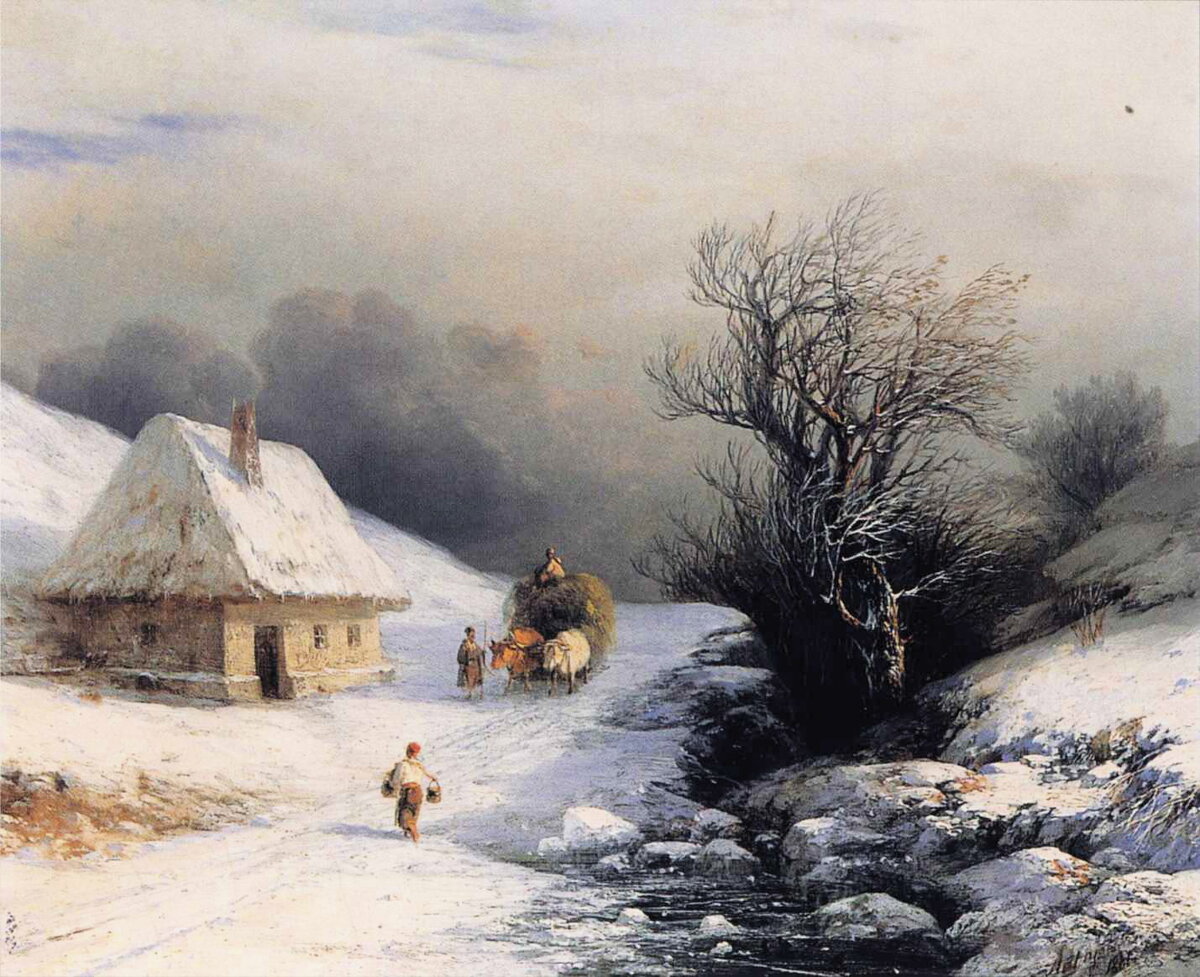 Иван Айвазовский. «Телега с волами зимой», 1866