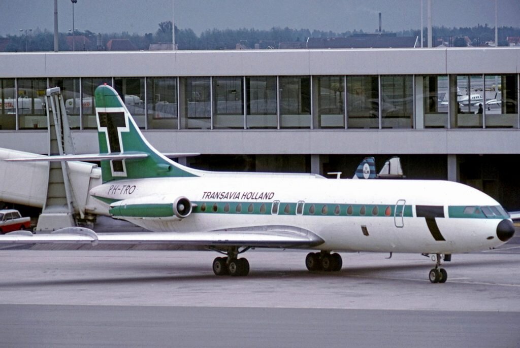 Sud Aviation Caravelle SE-210 III — основа флота авиакомпании Transavia Holland в начале 1970-х годов. Фото в аэропорту Амстердама 5 июня 1972 года