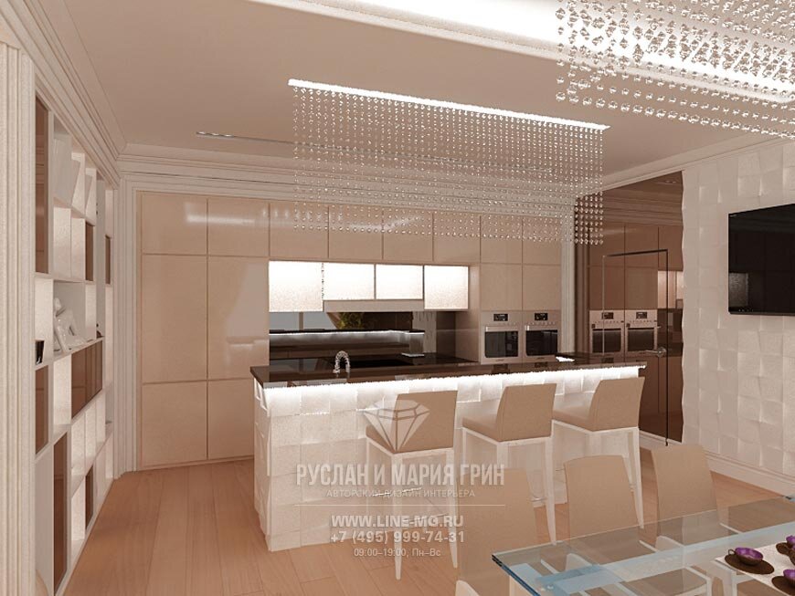 Дизайн большой кухни с барной стойкой: фото интерьера в частном доме