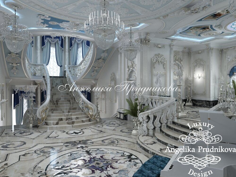 На фото: Холл особняка на Осташковском шоссе в стиле барокко