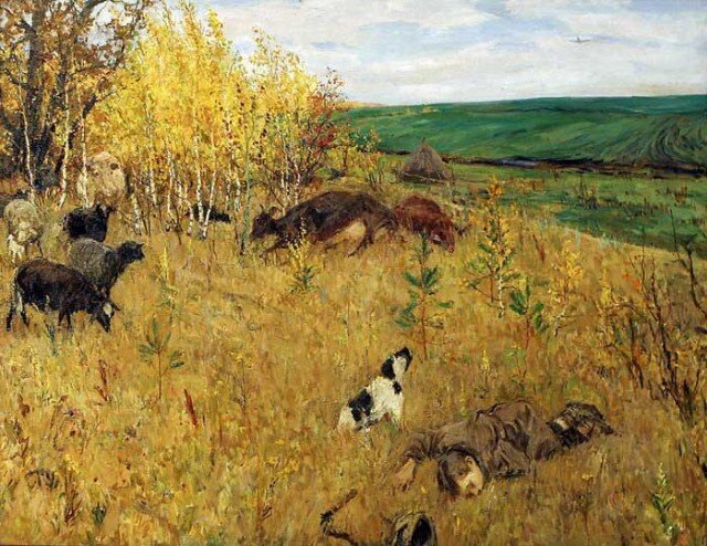 А. А. Пластов. Фашист пролетел. 1942 г. Государственная Третьяковская галерея. Москва 
