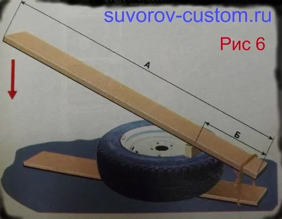 Сначала проверьте направление вращения новой шины. Замените воздушную камеру и завинтите гайку клапана. - Для второй боковины ее необходимо убрать, насколько это возможно, руками или коленями - В противоположном направлении клапана: убедитесь, что пятка находится на дне обода, и мы закончим, чтобы вернуть его со стороны клапана с помощью демонтажа шины. - После того как шина была отведена, оболочка должна быть снова собрана с помощью демонтажа Раковины, и будьте осторожны, чтобы внутренняя трубка не была зажата. - Чтобы правильно установить шину на ее обод, вы можете раздуть до 3-4 баров и спуститься до рекомендуемого давления. Кстати, сейчас в продаже можно встретить весьма полезные рычажные приспособления, для лёгкой безударной разбортировки колеса. Одно из таких полезных приспособлений показано на рисунке 7.