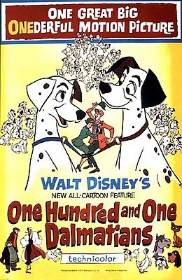 101 далматинецOne Hundred And One Dalmatians
«101 далмати́нец»[8] (англ. One Hundred And One Dalmatians) — 17-й по счёту полнометражный анимационный фильм, снятый студией Walt Disney Productions в 1961 году по мотивам одноимённого романа (1956) писательницы Доди Смит[9].