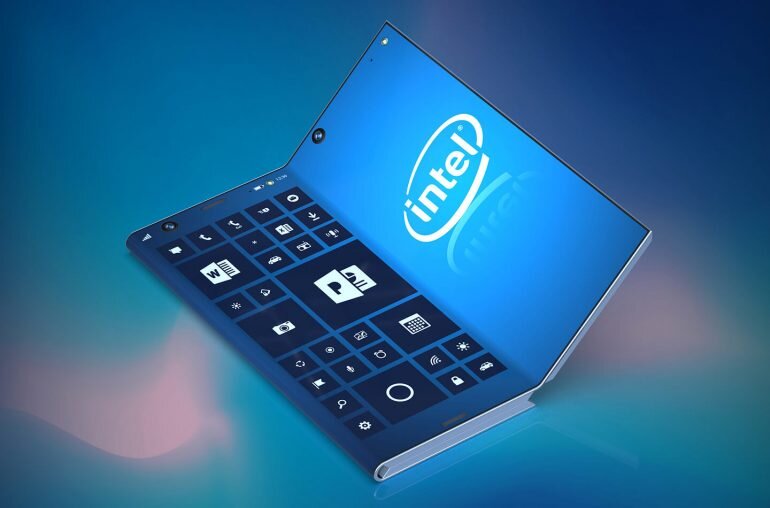 У производителей смартфонов есть складной телефон в работе, как у Samsung и Huawei. Но также производители компьютеров и чипов, такие как Microsoft, Qualcomm, IBM и Intel, работают над складными устройствами. На этот раз LetsGoDigital сообщает о патенте от американского производителя компьютеров и чипов Intel. 
Foldable phone
Складной телефон Intel со стилусом
В середине 2017 г. ВОИС опубликовала патент корпорации Intel на «Электронное устройство со складными дисплеями». Это патент на дизайн с большим количеством изображений и очень кратким описанием. На иллюстрациях показан универсальный складной смартфон, который разворачивается в большой планшет, состоящий из трех областей дисплея. Стилус сделает удобным управление этим складным устройством.

Когда устройство полностью сложено, смартфоном можно управлять одной рукой. Устройство не имеет рамки, это полноэкранное складное устройство. Такие компоненты, как камера, а также несколько датчиков и приемник, размещены под дисплеем.

Телефон немного толще обычного, но это логично, так как складной смартфон Intel может складываться не один раз, а дважды. Другими словами, устройство состоит из трех частей дисплея, чтобы создать очень большой планшет.

Intel foldable tablet

Использование трех частей дисплея имеет еще одно преимущество, можно сгибать экраны навстречу друг другу, создавая треугольник. Таким образом, вы можете легко и стабильно разместить складной телефон на столе или любой другой плоской поверхности. Удобно, когда вы хотите обсудить презентацию или посмотреть видео, а также когда вы хотите использовать устройство в качестве будильника.

Складной смартфон Intel также оснащен стилусом. Intel создала гениальный карман для ручки. Когда устройство сложено, вы помещаете перо в угол устройства, между корпусом и изогнутым дисплеем.