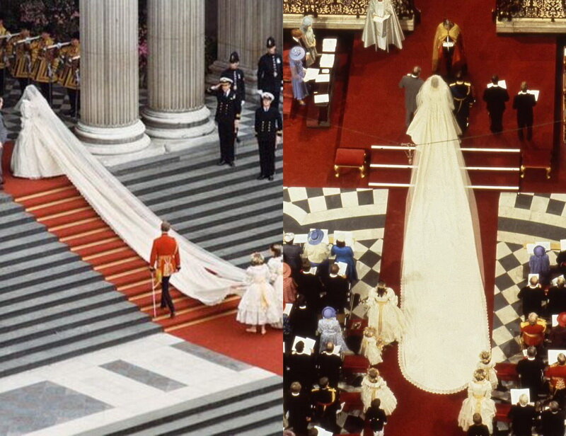 шлейф Дианы был длиной 9, 5 метров и с трудом поместился в карету