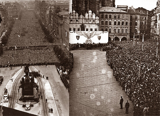 3 июля 1942 года Вацлавская и Староместская площади. /Данное изображение сделал я, фото взяты из открытых источников/