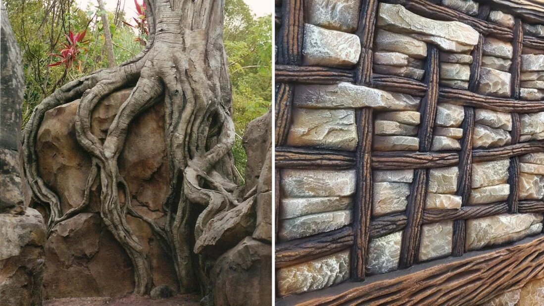 Обои имитирующие дерево, кирпич, бетон, камень