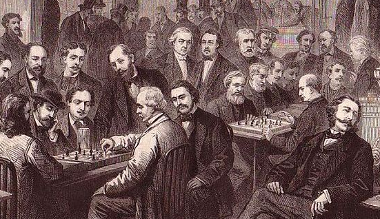Типичное шахматное кафе в Европе. 19 век. 