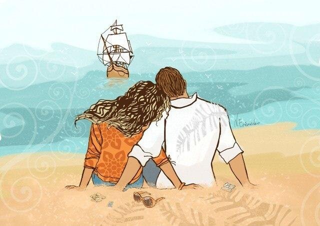 Рисунок пара на море