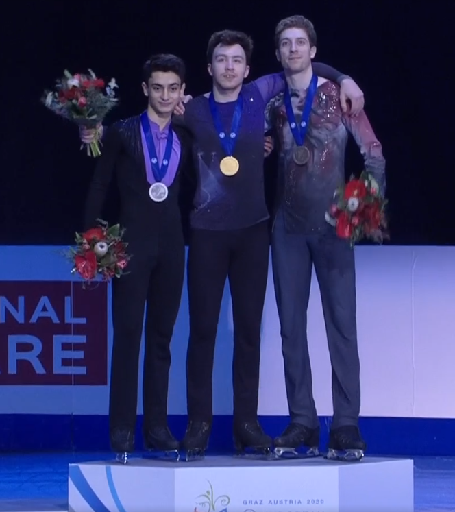 Призеры Чемпионата Европы 2020. Золото  - чемпион России, а теперь и чемпион Европы Дмитрий Алиев. Серебро - Артур Даниэлян, Россия. Бронза - Морис Квителашвили , Грузия. Скрин  авторский.