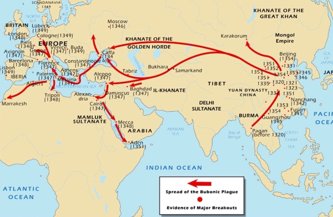 Распространение чумы в 14 веке.