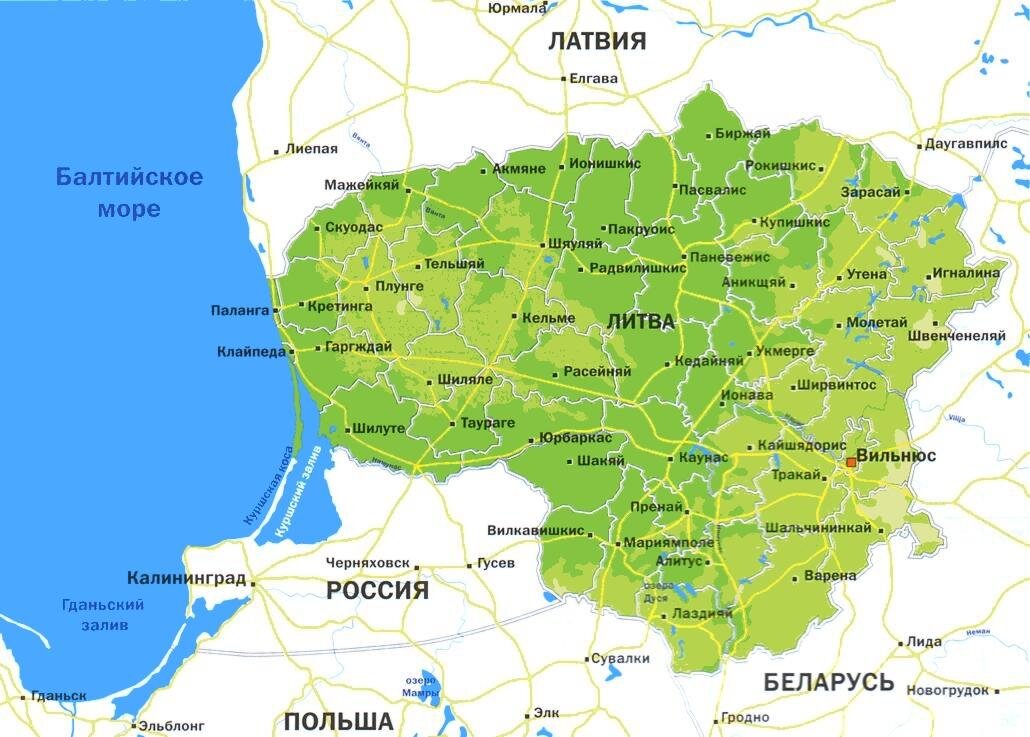 Карта россии и прибалтики на русском с границами