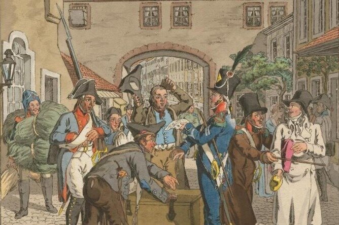 Французский досмотр англичан - ищут контрабанду, середина XIX века