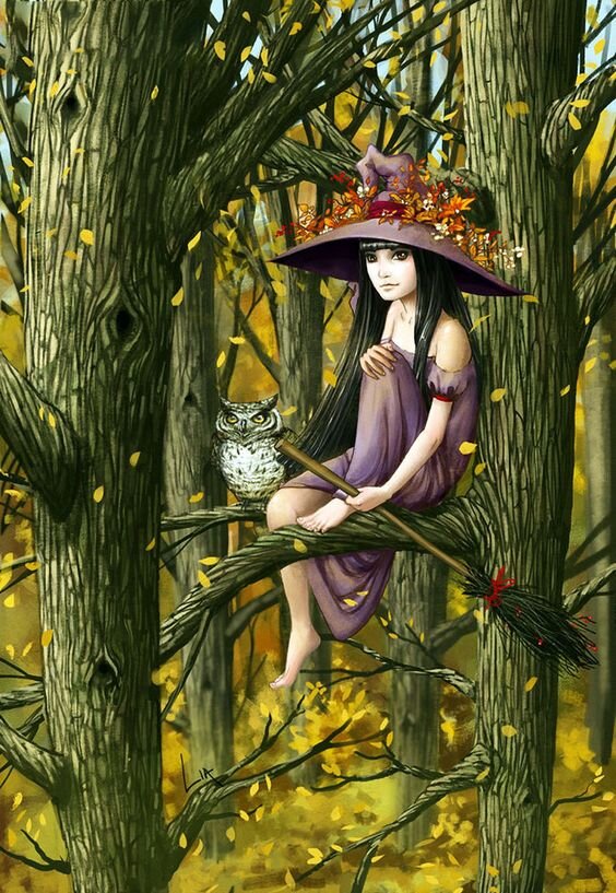 Художественное изображение юной лесной колдуньи
