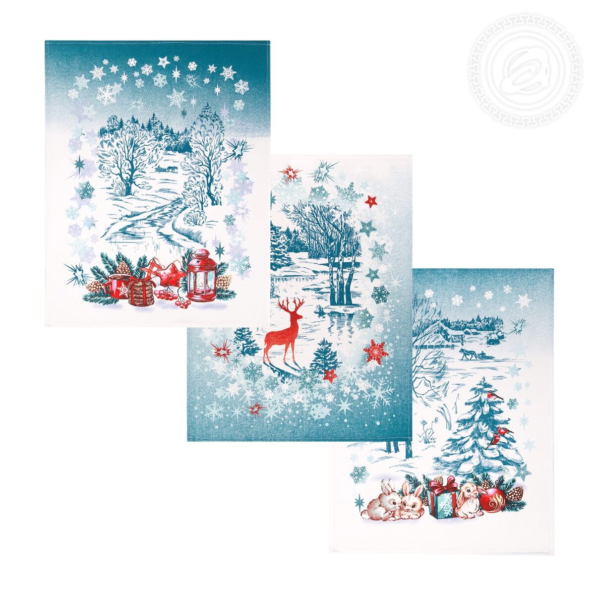 Набор кухонных полотенец «Синий иней» - рогожка