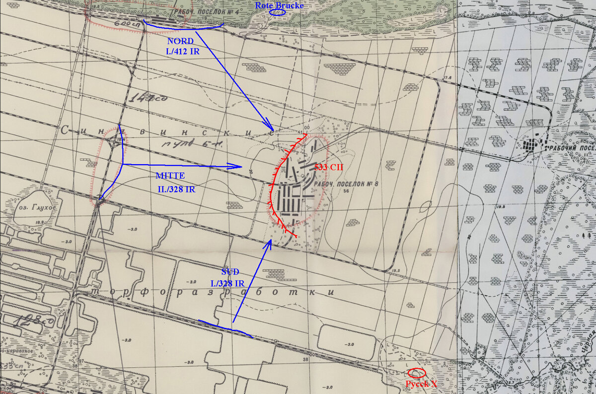 Карта местности с примерной схемой наступления для наглядности
