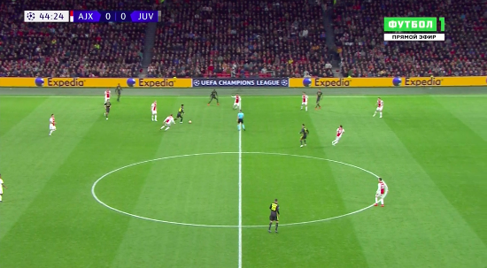 Роналду чувствует, что Блинд нервничает, и имитирует рывок. Блинд улетает туда, где мяча не будет. 