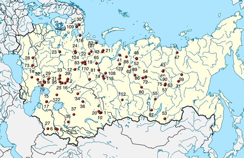 Карта подземных ядерных взрывов в ссср