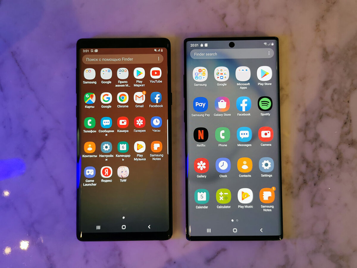 Слева Samsung Note 9, справа Samsung Note10+
